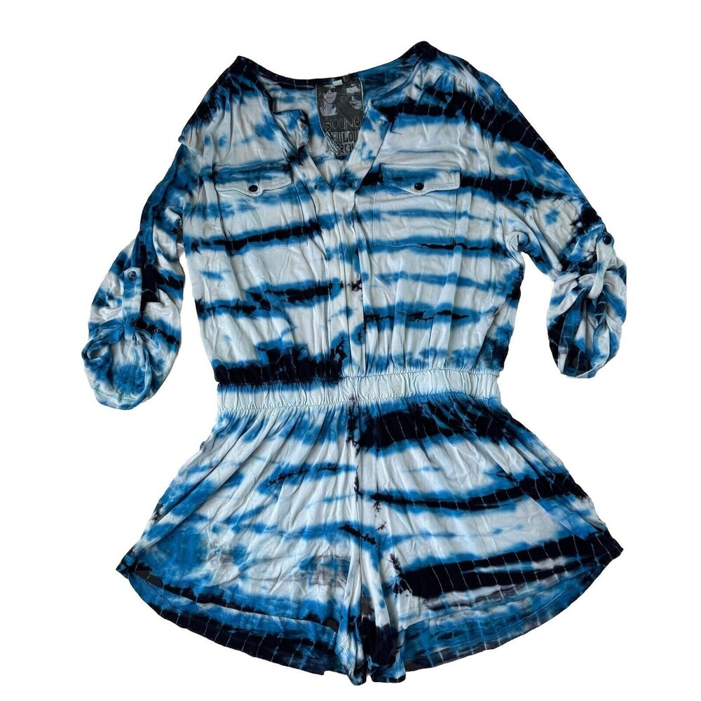Young fabulous & broke womens small tiedye romper blue boho festive